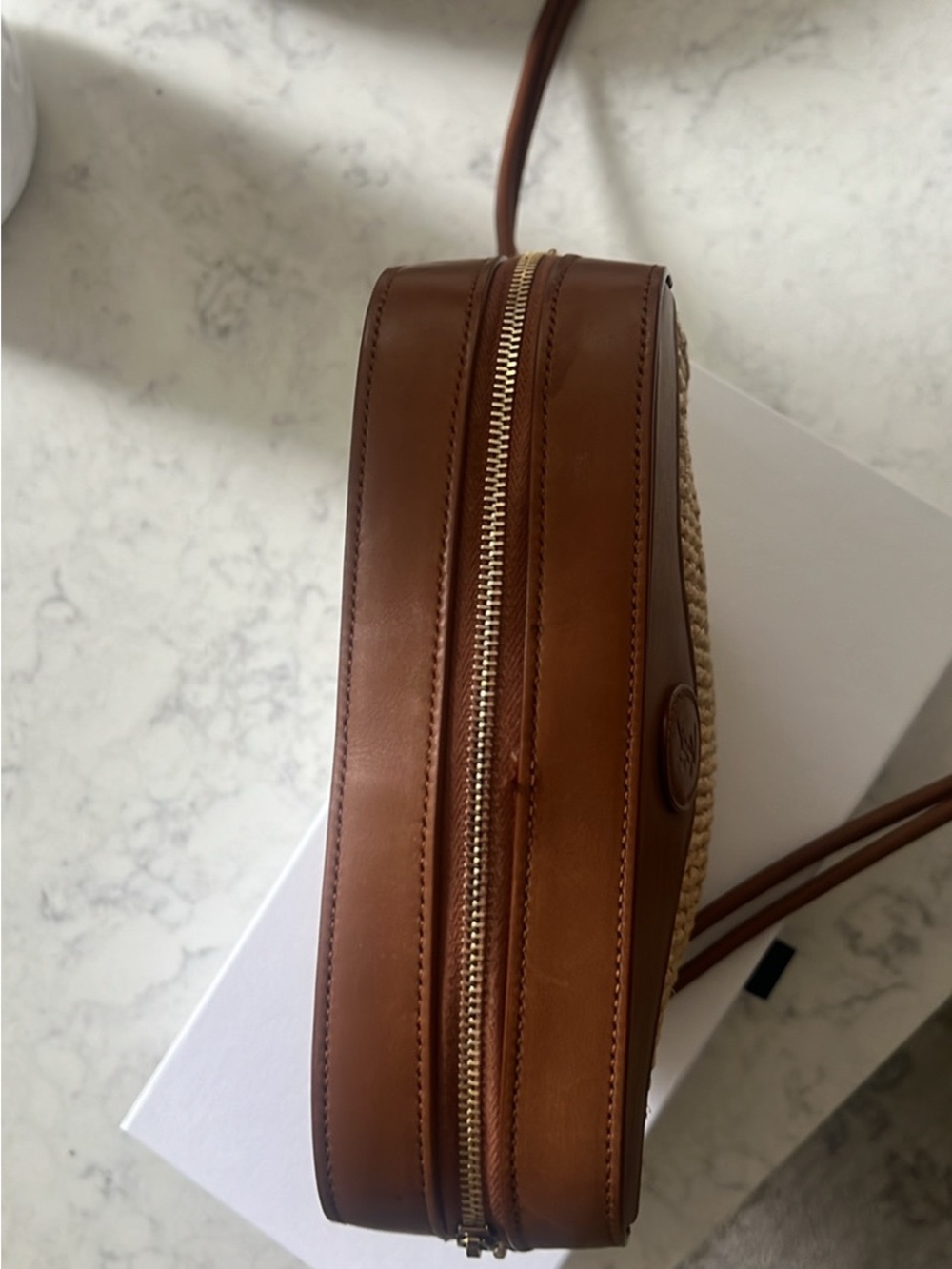 Saint Laurent Tan Leather and Natural Straw Crossbody Saddle Bag - Picture 3 of 4